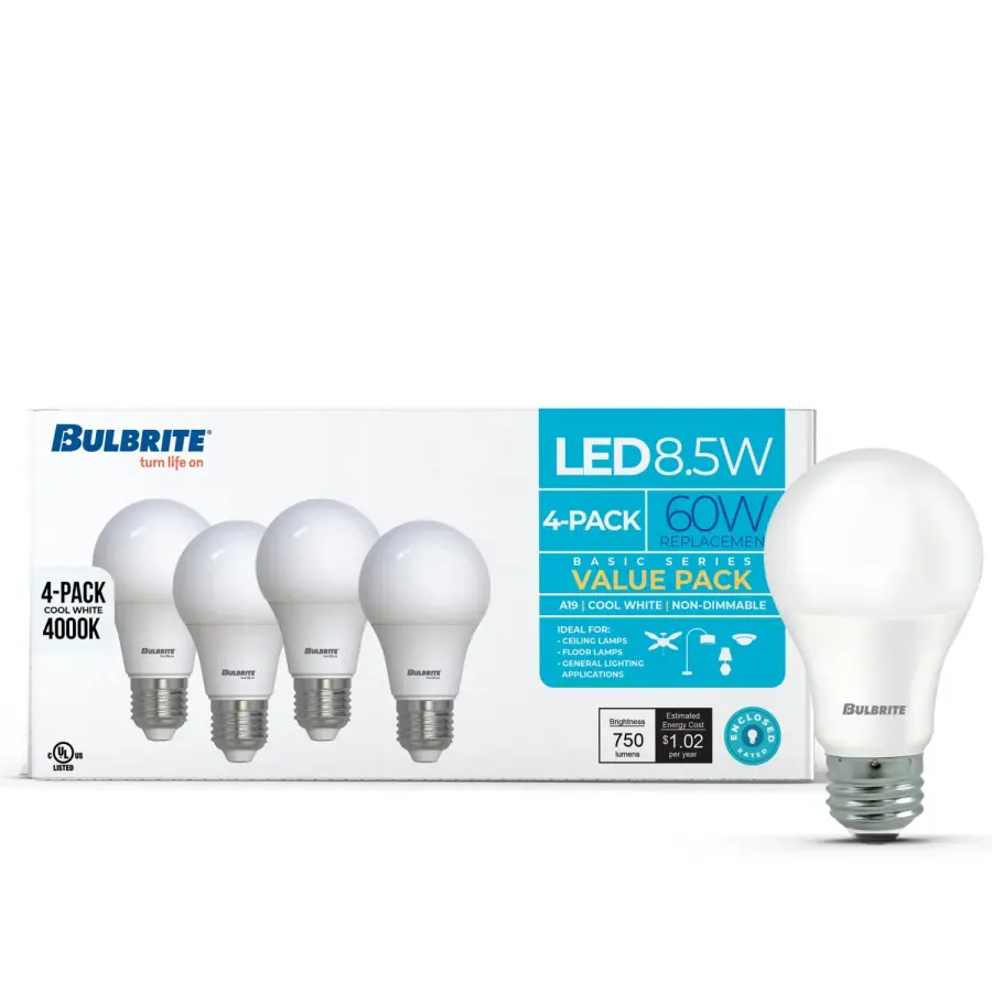 8.5W LED A19 Bulb - Cool White (4000K) - Image 2