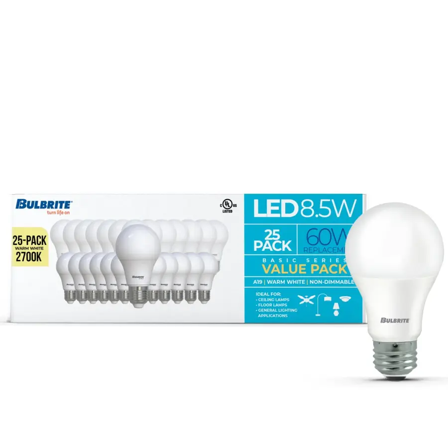 A19 LED Bulb 60W Equivalent Warm White 25-Pack - Image 2