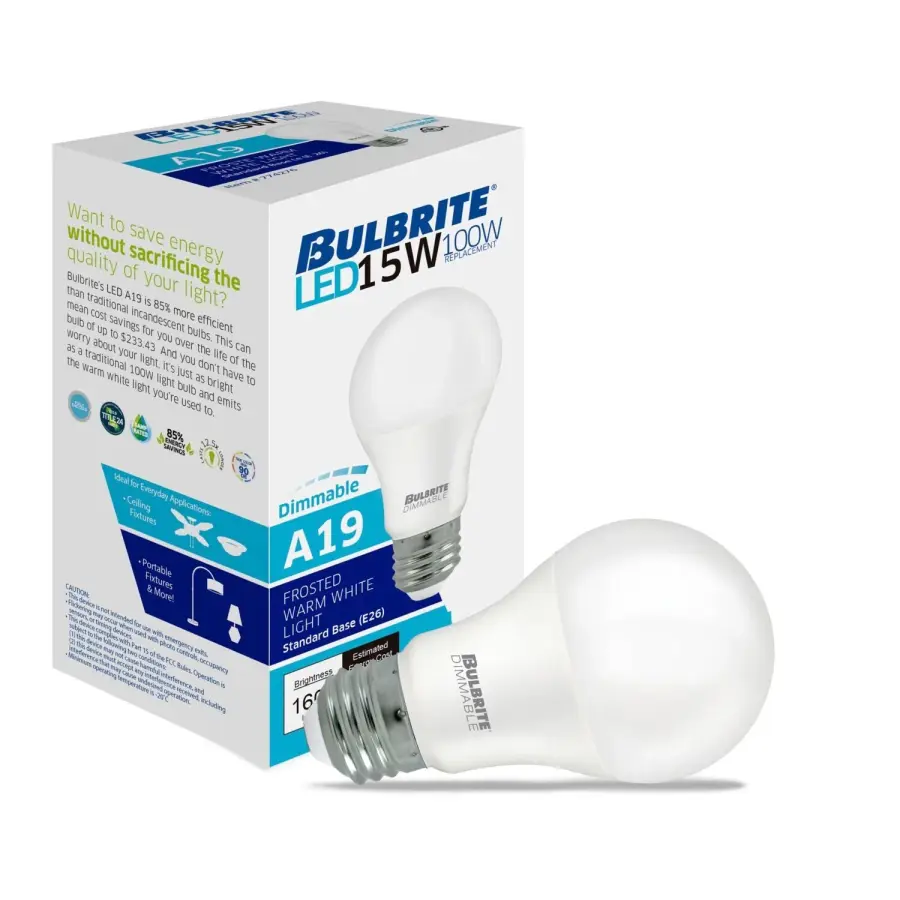 15W LED A19 Dimmable Bulb - 2700K Warm White - Image 2