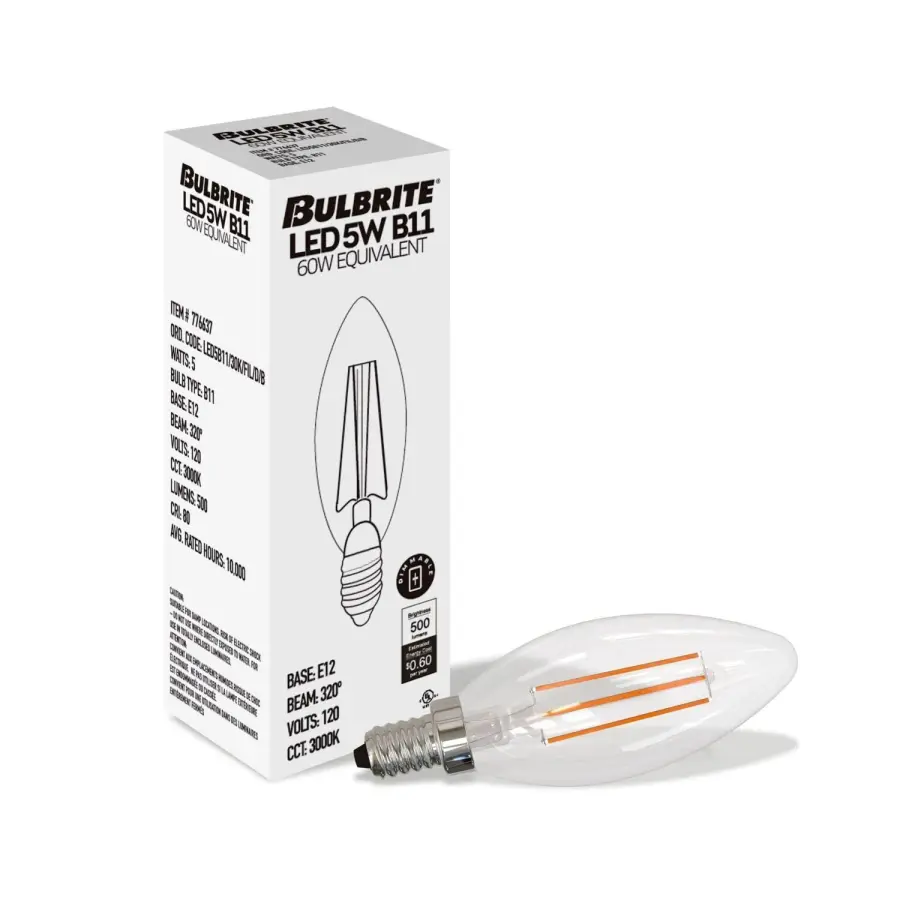 LED Filament B11 Candelabra Bulb - 60W Equivalent - Image 2