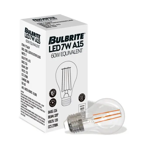 This A15 LED bulb combines classic filament aesthetics with modern efficiency, delivering 800 lumens of warm white light while using only 7.6W. Fully dimmable and rated for 15,000 hours of use. - alternate view