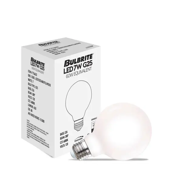 This 7.6W LED globe bulb delivers 800 lumens of cool white light while using 87% less energy than traditional 60W incandescent bulbs. The milky finish provides soft, even illumination perfect for vanities, pendants, and exposed fixtures. - alternate view