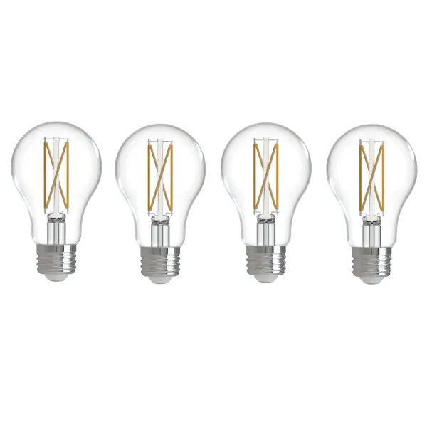 These versatile A19 LED bulbs combine classic filament aesthetics with modern efficiency, delivering 800 lumens of warm 3000K light while using only 7.6W. Perfect for any E26 socket, they're dimmable and rated for 15,000 hours.