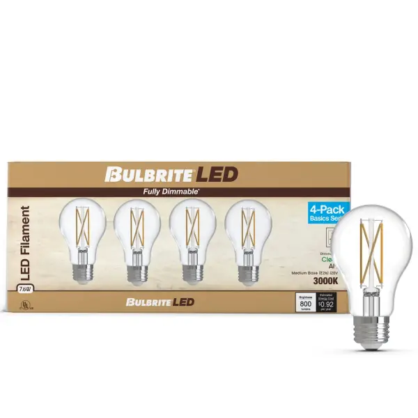 These versatile A19 LED bulbs combine classic filament aesthetics with modern efficiency, delivering 800 lumens of warm 3000K light while using only 7.6W. Perfect for any E26 socket, they're dimmable and rated for 15,000 hours. - alternate view