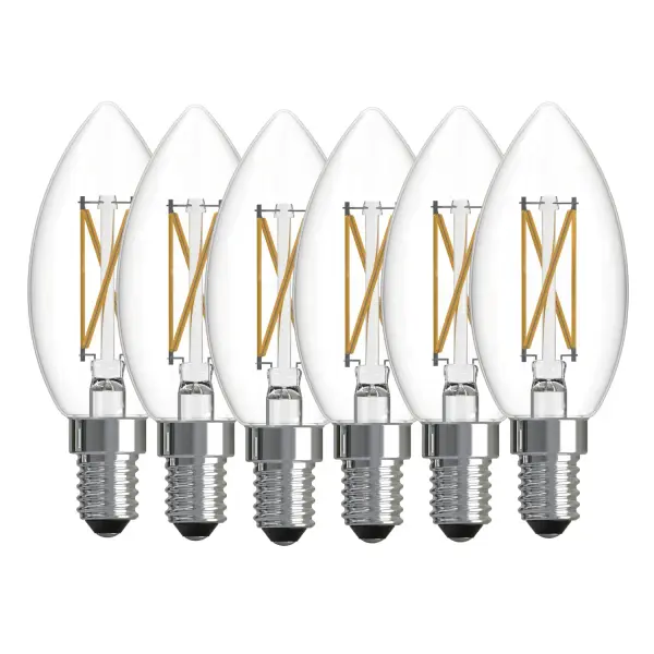 These LED B11 bulbs combine vintage filament aesthetics with modern efficiency, delivering 500 lumens of warm 3000K light while using only 5.1W. Perfect for chandeliers and decorative fixtures, they're dimmable and rated for 15,000 hours.