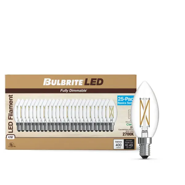 These LED B11 candelabra bulbs combine classic filament aesthetics with modern efficiency. At just 4.1W, they deliver 400 lumens of warm white light equivalent to 40W incandescent bulbs. Dimmable and long-lasting at 15,000 hours. - alternate view