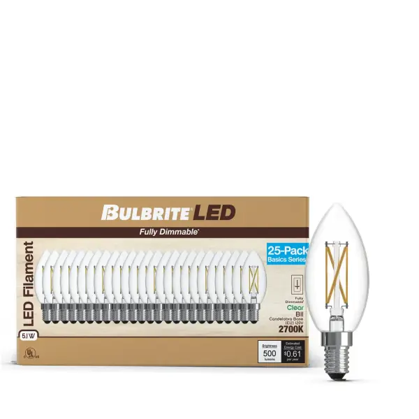 These B11 LED bulbs combine vintage filament aesthetics with modern efficiency, delivering 500 lumens of warm white light while using only 5.1W. Perfect for chandeliers and decorative fixtures, they offer 15,000-hour lifespan and full dimmability. - alternate view