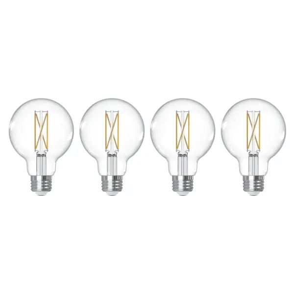 These G25 LED globe bulbs combine vintage aesthetics with modern efficiency, delivering 800 lumens of warm white light while using only 7.6W. The clear glass showcases beautiful filament design, perfect for exposed bulb fixtures.
