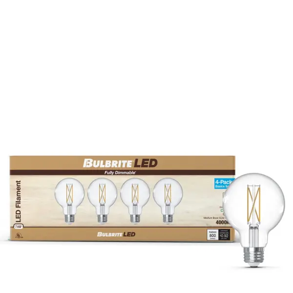 These G25 LED globe bulbs combine vintage aesthetics with modern efficiency, delivering 800 lumens of cool white light while using only 7.6W. The visible filament design adds decorative appeal, perfect for exposed bulb fixtures. - alternate view