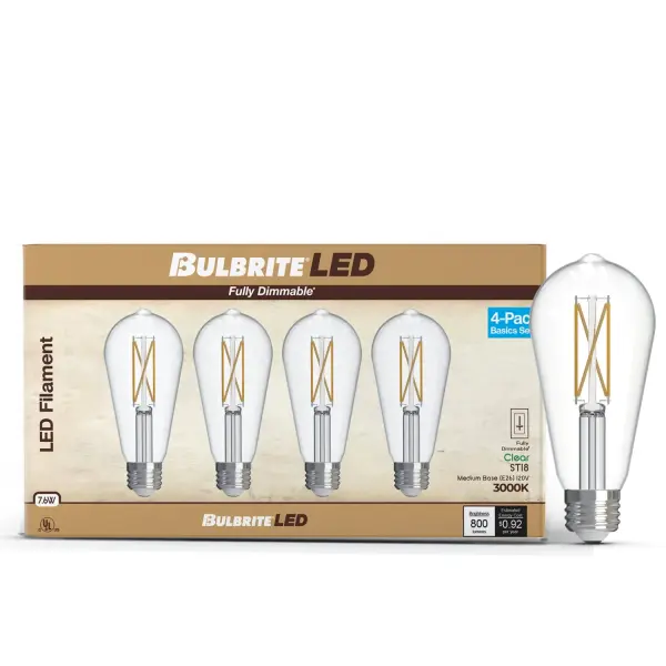 These Edison-style LED bulbs deliver authentic vintage aesthetics with visible filaments while providing energy-efficient 800-lumen output. Perfect for exposed bulb fixtures, they offer 15,000-hour lifespan and full dimmability. - alternate view