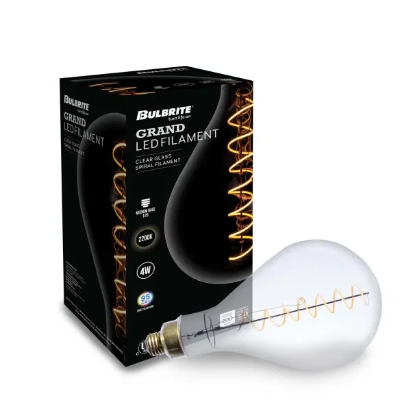 This oversized pear-shaped LED bulb combines nostalgic Edison-style filament design with energy-efficient LED technology. At just 4 watts, it delivers 60-watt equivalent brightness with warm 2200K light, perfect for decorative fixtures. - alternate view
