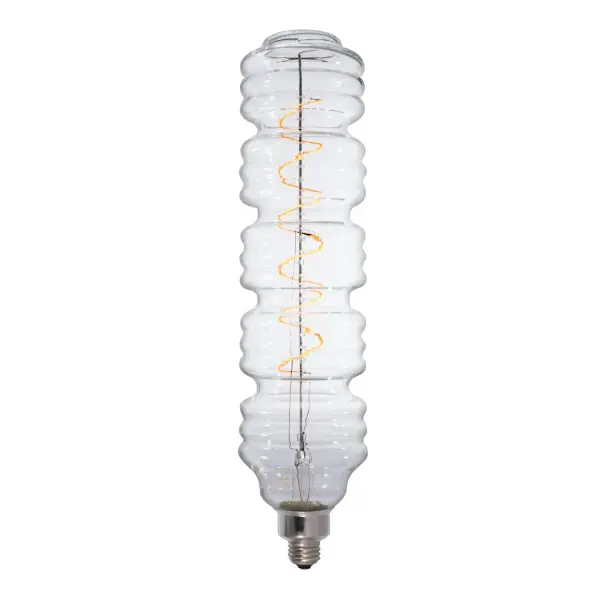 This distinctive diamond-shaped LED bulb features a mesmerizing spiral filament that creates warm 2200K ambient lighting. Fully dimmable and DAMP-rated for versatile indoor/outdoor use with exceptional longevity.