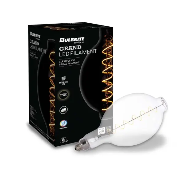 This decorative LED bulb combines nostalgic spiral filament design with energy-efficient LED technology. At just 4 watts, it delivers 60-watt equivalent brightness with warm 2200K light, perfect for exposed bulb fixtures. - alternate view