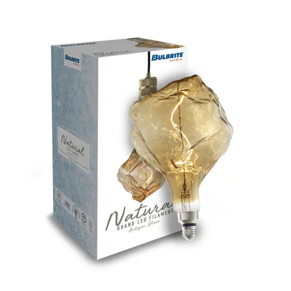 This unique iceberg-shaped LED bulb combines nature-inspired design with energy efficiency. The amber glass and antique filament create a warm 2000K glow perfect for ambient lighting. Fully dimmable and ideal for showcasing in exposed fixtures. - alternate view