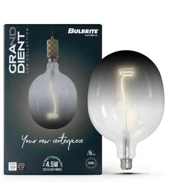 The Gradient Grand bulb transforms ordinary fixtures into statement pieces with its unique clear-to-smoke gradient finish. Energy-efficient LED technology delivers warm 3000K light while the exposed filament design adds visual interest. - alternate view