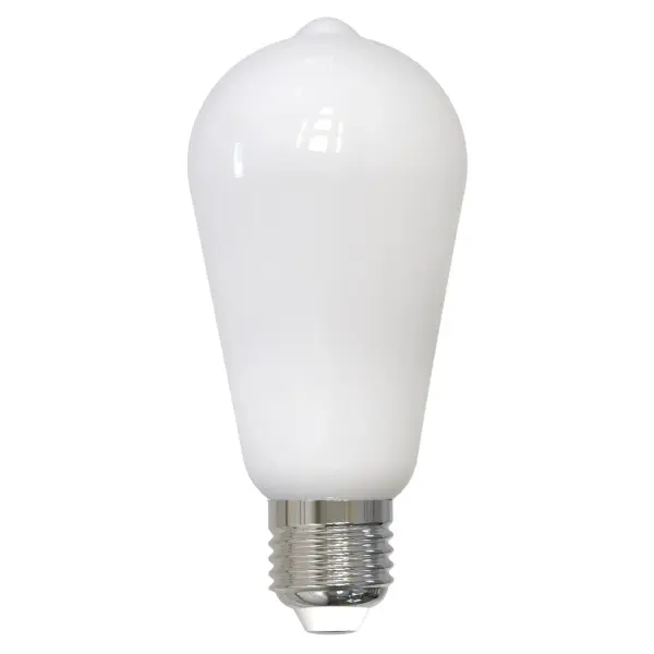 This ST18 Edison-style LED bulb combines classic aesthetics with modern warm dimming technology, shifting from 3000K to 1800K for versatile mood lighting. Features milky glass finish, 90 CRI, and wet rating for indoor/outdoor use.