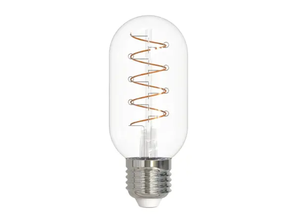 This T14 tubular LED bulb combines nostalgic Edison-style aesthetics with modern energy efficiency. The curved spiral filament creates warm ambient lighting at 2100K while using only 4.5 watts to replace 40-watt incandescent bulbs.