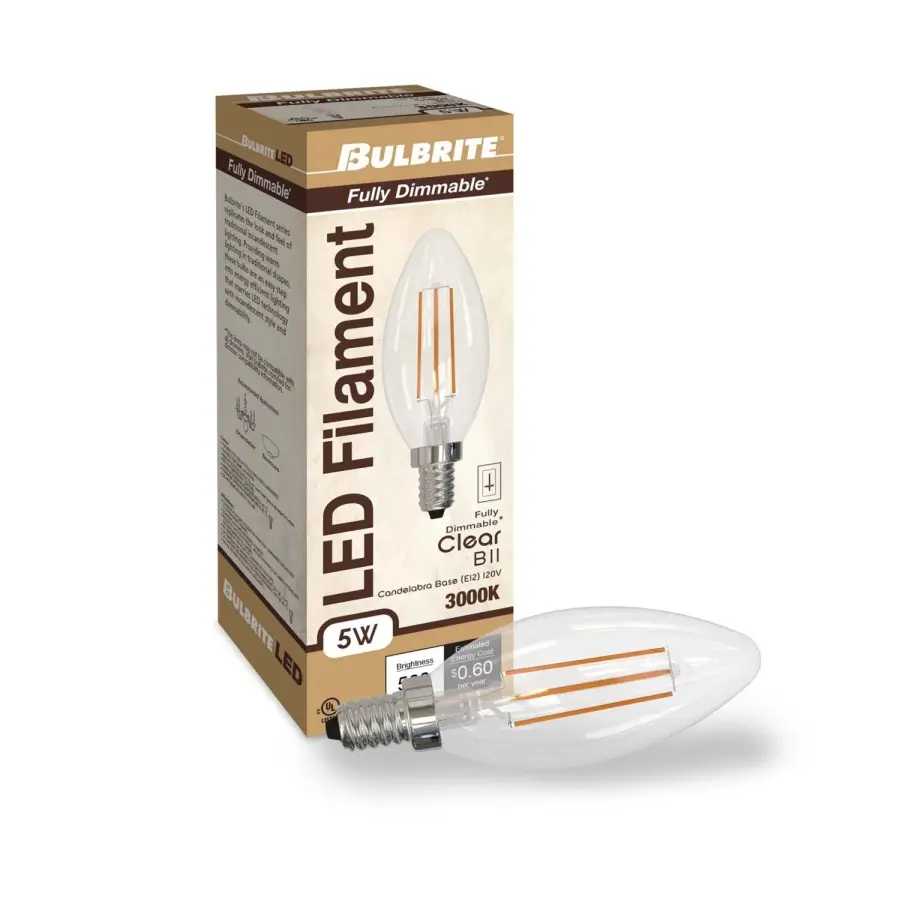 B11 LED Filament Candelabra Bulb - 5W (60W Equivalent) - Image 2