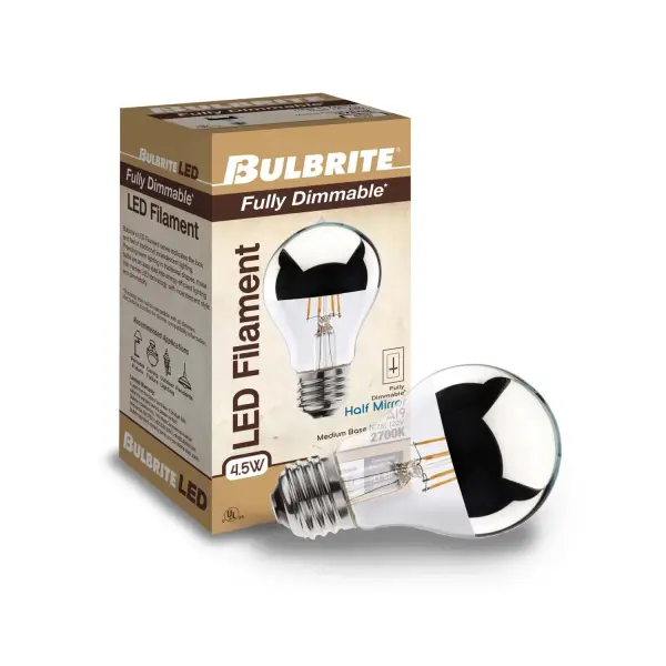 This A19 LED bulb combines vintage filament aesthetics with modern efficiency, using just 4.5W to replace 40W incandescent bulbs. The half chrome finish creates a soft, glare-free glow perfect for exposed fixtures. - alternate view