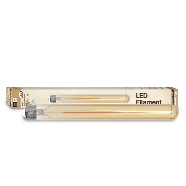 This 11-inch T9 tubular LED bulb combines nostalgic filament styling with modern energy efficiency. Delivering warm 2100K amber light at just 5 watts, it's fully dimmable and wet-rated for versatile indoor/outdoor use. - alternate view