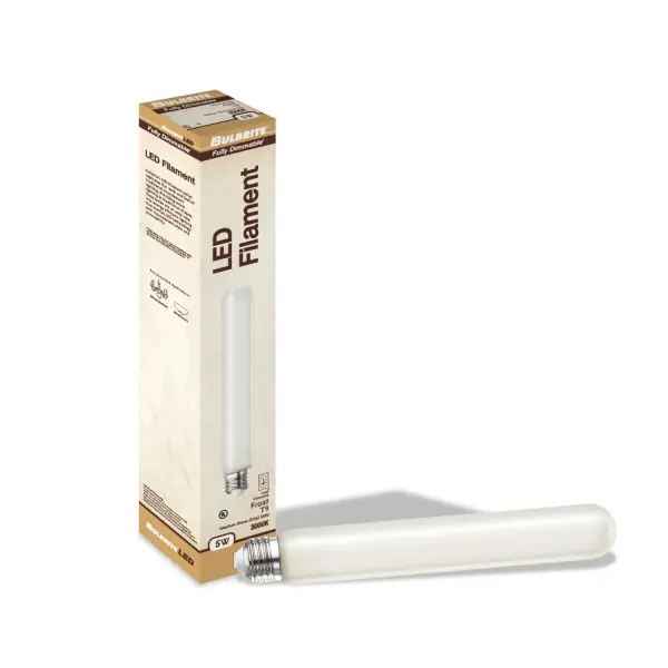 This 7.5" T9 LED bulb combines vintage filament aesthetics with modern efficiency, using only 5W to replace 40W incandescent bulbs. Fully dimmable with wet rating for versatile indoor/outdoor use and 15,000-hour lifespan. - alternate view