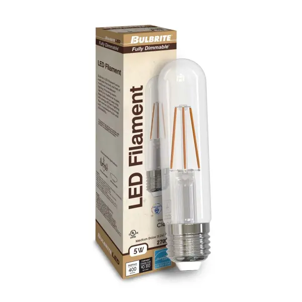 This 5-inch T9 LED bulb combines vintage filament aesthetics with modern efficiency, delivering warm 2700K light while using only 5 watts. Fully dimmable and wet-rated for versatile indoor/outdoor use with 15,000-hour lifespan. - alternate view