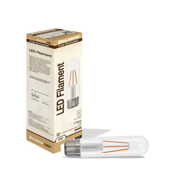 This T9 tubular LED bulb combines classic filament aesthetics with modern efficiency, delivering 500 lumens of warm 3000K light while using just 5W. Fully dimmable and wet-rated for versatile indoor/outdoor use. - alternate view