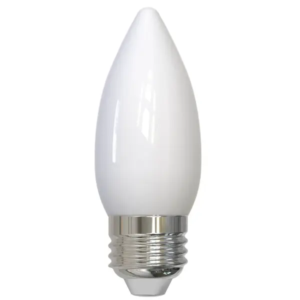 This B11 LED bulb delivers warm 2700K lighting while using only 5.5 watts to replace traditional 60W bulbs. The milky finish provides soft, diffused light perfect for chandeliers and decorative fixtures, with full dimming capability.