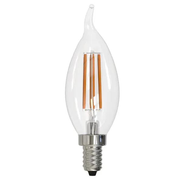 This CA10 LED filament bulb combines classic chandelier styling with modern efficiency, delivering warm 2700K light at just 6.5 watts while replacing 75-watt incandescents. Fully dimmable and damp-rated for versatile placement.