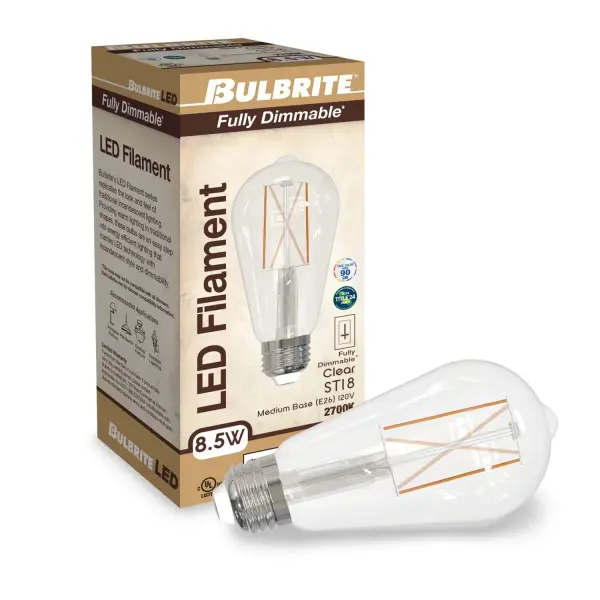This ST18 LED filament bulb combines classic Edison aesthetics with modern efficiency, delivering 850 lumens of warm white light while using just 8.5W. Fully dimmable and wet-rated for versatile indoor/outdoor use. - alternate view