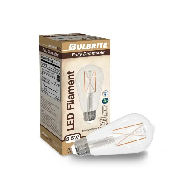 This ST18 LED bulb combines classic Edison-style aesthetics with modern efficiency, delivering warm 3000K light while using only 8.5W to replace traditional 60W bulbs. Fully dimmable and wet-rated for versatile indoor/outdoor use. - alternate view