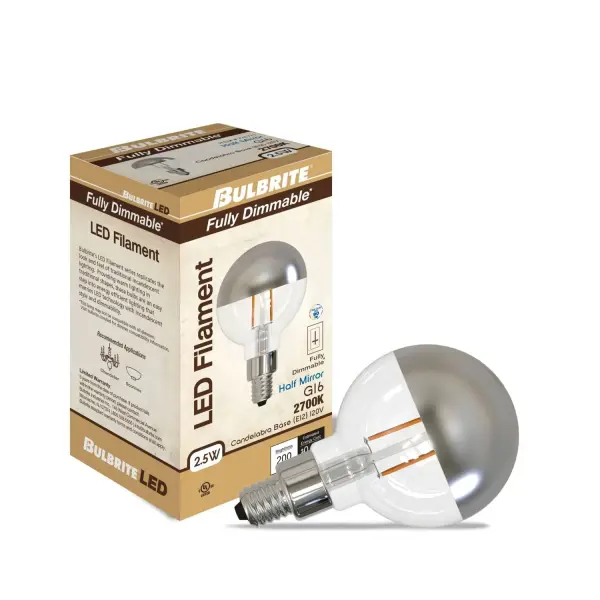 This 2.5W LED G16 bulb delivers warm, glare-free illumination with a sophisticated half chrome finish. Perfect for chandeliers and sconces, it combines energy efficiency with decorative appeal and exceptional longevity. - alternate view