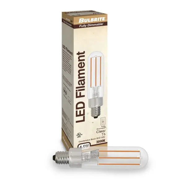This T6 LED filament bulb combines classic Edison-style aesthetics with modern efficiency. At just 4.5 watts, it delivers 450 lumens of soft white light while lasting up to 15,000 hours. Fully dimmable and damp-rated for versatile use. - alternate view