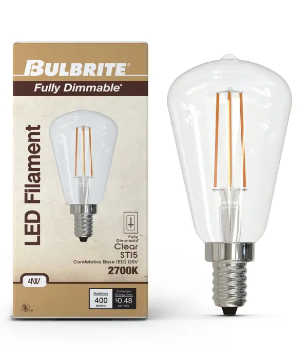 This ST15 LED filament bulb combines classic Edison-style aesthetics with modern efficiency. At just 4 watts, it delivers 400 lumens of soft white light while lasting up to 15,000 hours. Fully dimmable and damp-rated for versatile use. - alternate view
