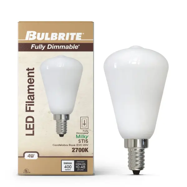 This ST15 LED bulb combines classic Edison-style filament aesthetics with modern energy efficiency. The milky finish provides soft, diffused warm white light while using only 4 watts to replace traditional 40-watt bulbs. - alternate view
