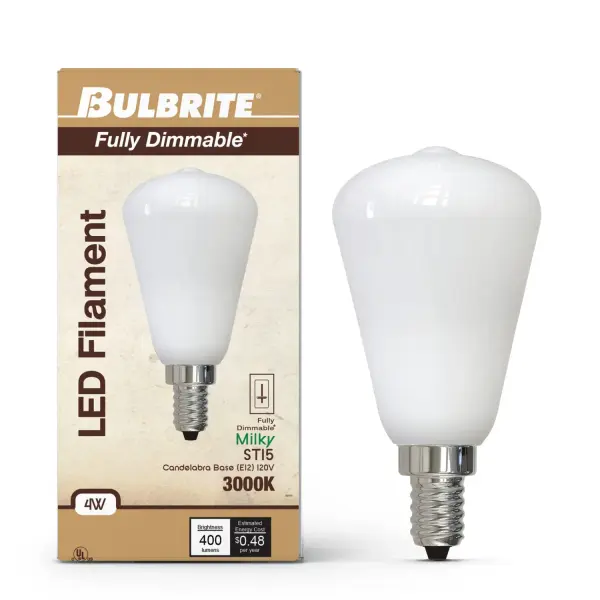 This ST15 LED bulb combines classic Edison-style filament design with modern efficiency. The milky finish provides soft, diffused light perfect for decorative fixtures. Fully dimmable and rated for 15,000 hours. - alternate view