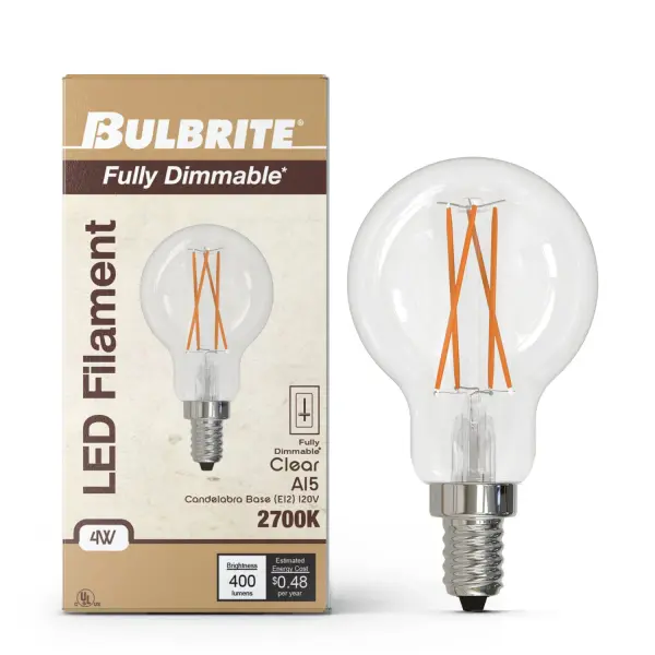 This A15 LED filament bulb combines classic Edison-style aesthetics with modern efficiency. At just 4 watts, it delivers 400 lumens of warm 2700K light while replacing traditional 25-watt bulbs. Fully dimmable and damp-rated. - alternate view