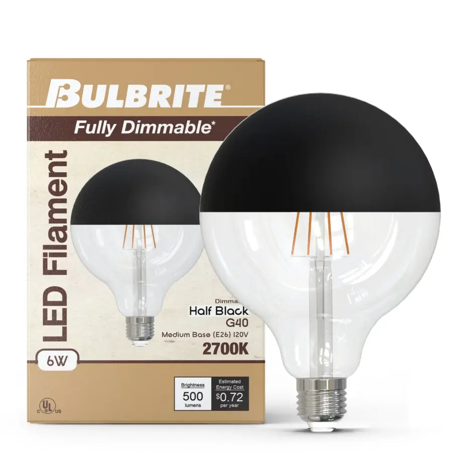 6W LED G25 Filament Globe Bulb - Half Black - Image 2