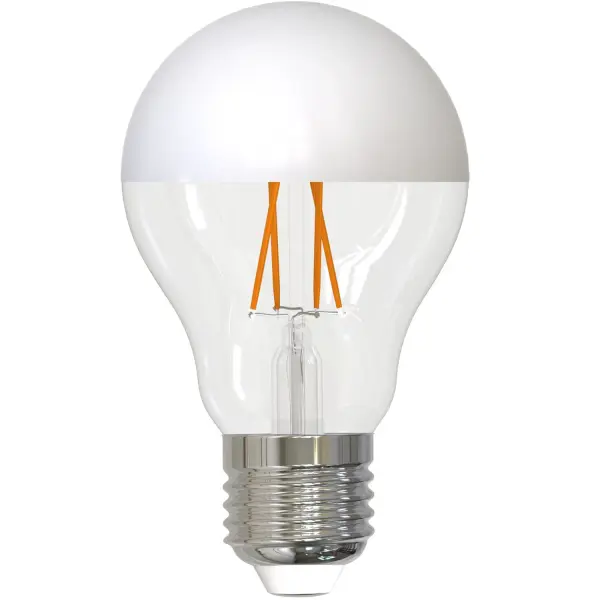 This 5W LED A19 filament bulb combines vintage aesthetics with modern efficiency. The half-white finish reduces glare for a soft, flattering glow while maintaining the decorative filament look. Fully dimmable and compatible with most switches.
