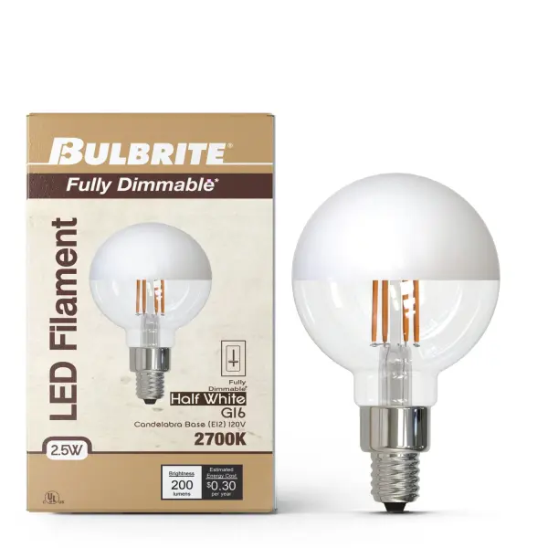 This G16 filament bulb combines vintage aesthetics with modern LED efficiency. The half-white coating reduces glare for flattering ambient light while maintaining the decorative appeal of exposed filaments. - alternate view