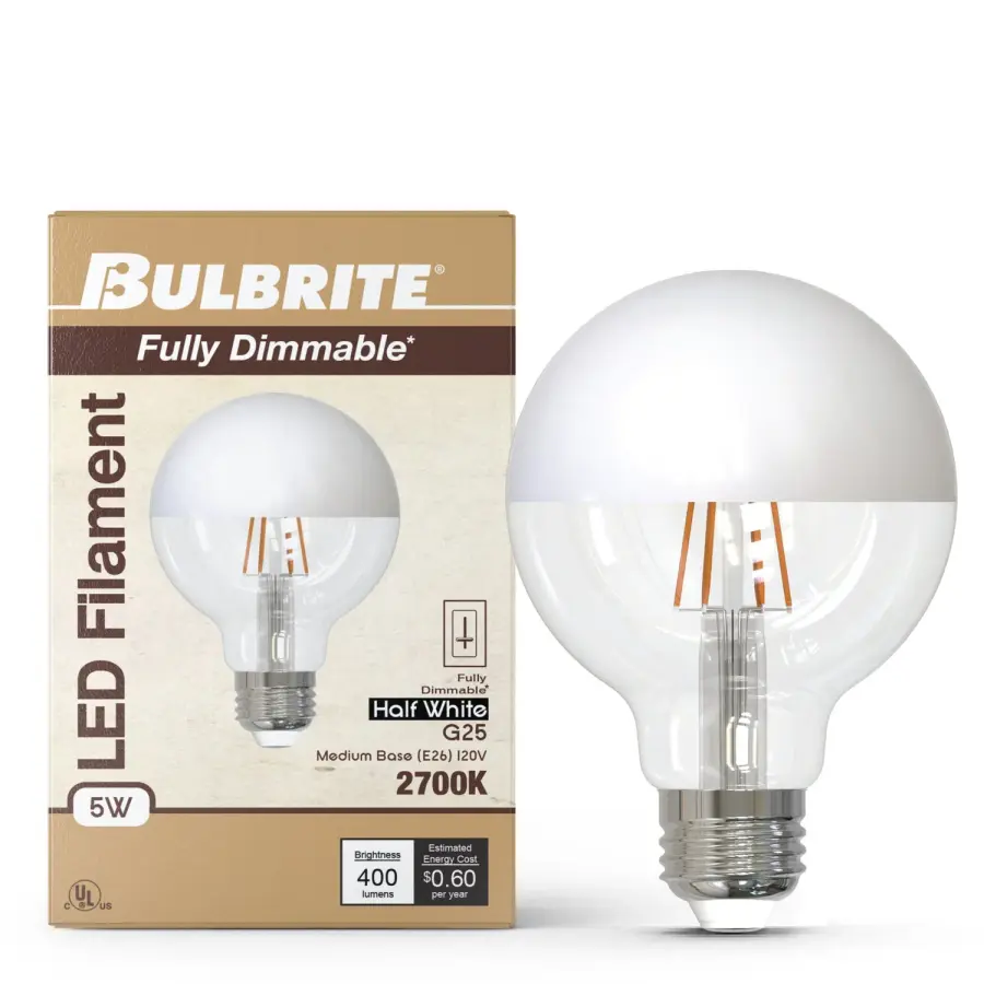 5W LED G25 Globe Filament Bulb - Half White - Image 2