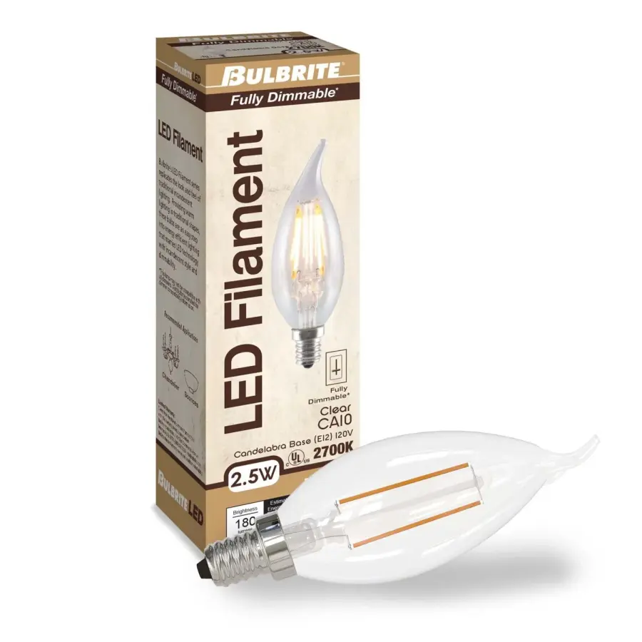 CA10 LED Filament Candelabra Bulb - 2.5W (25W Equivalent) - Image 2