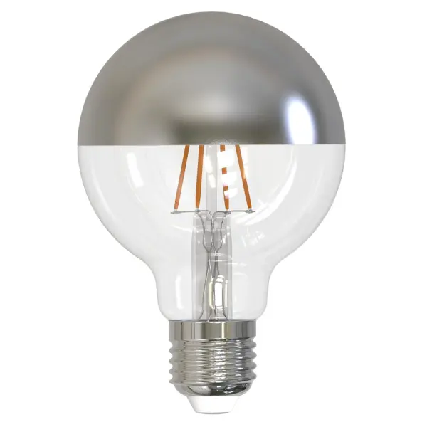 This 5W LED G25 bulb delivers 450 lumens of warm white light while using 87% less energy than traditional 40W incandescent bulbs. The half chrome finish creates a soft, glare-reducing glow perfect for decorative fixtures.