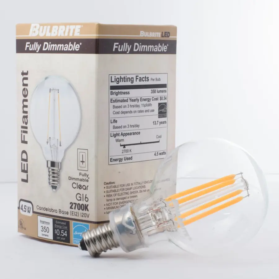 G16 LED Filament Bulb - Warm White 2700K - Image 2