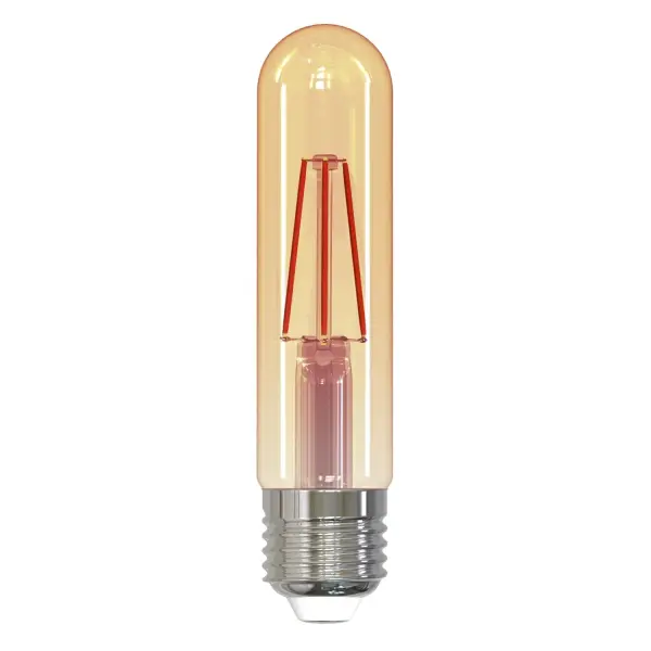 This T9 tubular LED bulb combines nostalgic filament styling with energy-efficient LED technology. Delivering warm 2100K amber light at just 3W, it replaces 25W incandescent bulbs while lasting up to 15,000 hours. Fully dimmable and wet-rated for versatile indoor/outdoor use.