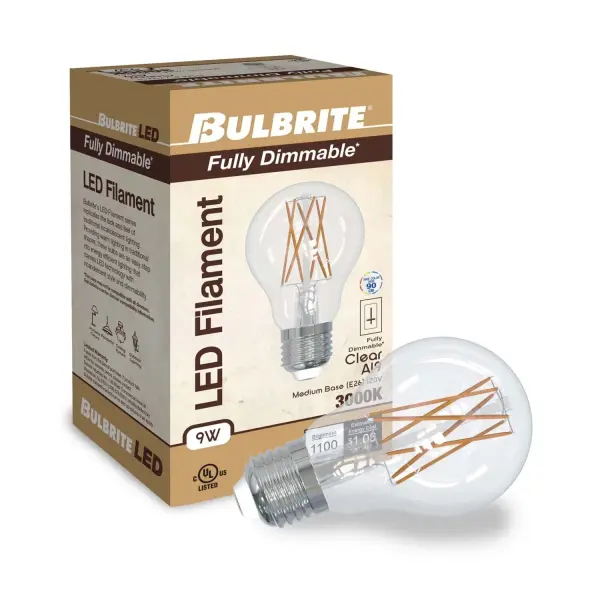 This 9W LED bulb delivers 1100 lumens while using 88% less energy than a 75W incandescent. The exposed filament design adds vintage charm to any fixture, while full dimmability and wet rating provide versatility. - alternate view