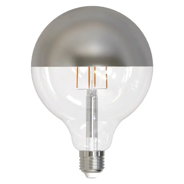 This 6W LED G40 globe bulb combines energy efficiency with vintage aesthetics. The half-mirror finish reduces glare while adding sophisticated style to exposed bulb fixtures. Fully dimmable and compatible with most switches.