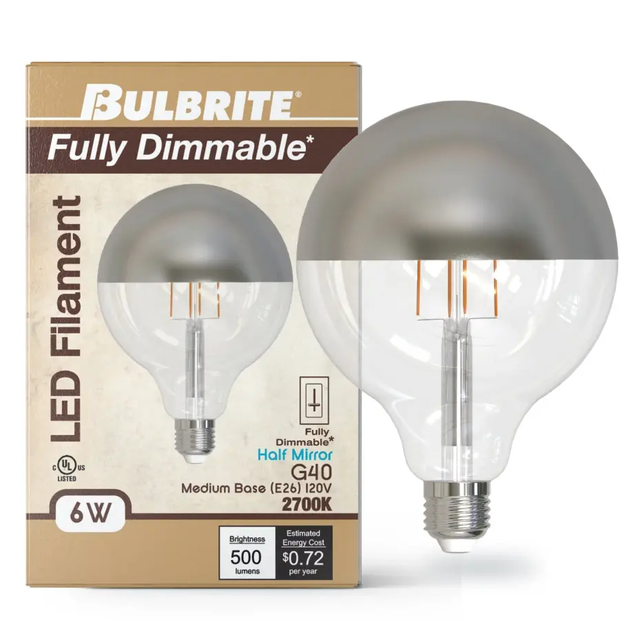 6W LED G40 Globe Filament Bulb - Half Mirror - Image 2