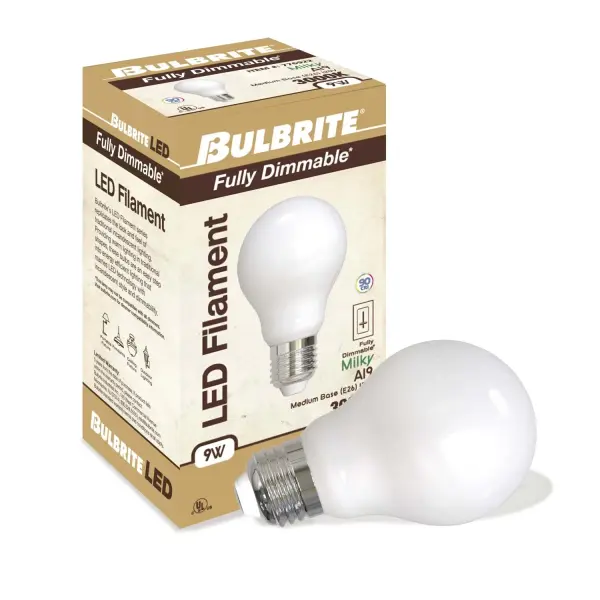 This 75W equivalent LED bulb delivers warm 3000K soft white light while using only 9 watts. The milky finish provides diffused illumination perfect for any room. Fully dimmable, wet-rated for outdoor use, and backed by a 5-year warranty. - alternate view