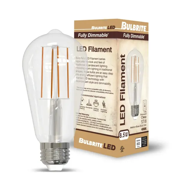 This ST18 LED bulb combines classic Edison aesthetics with modern efficiency, delivering 800 lumens while using only 8.5W. The exposed filament design and cool white 4000K temperature make it ideal for contemporary spaces. - alternate view